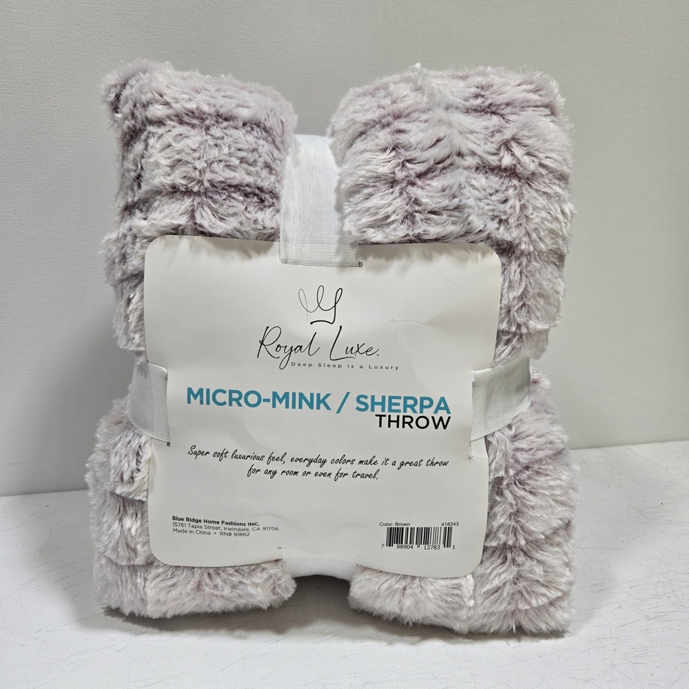 Royal Luxe Sherpa Throw 50x60 Purple Micro-Mink Reversible Plush Blanket